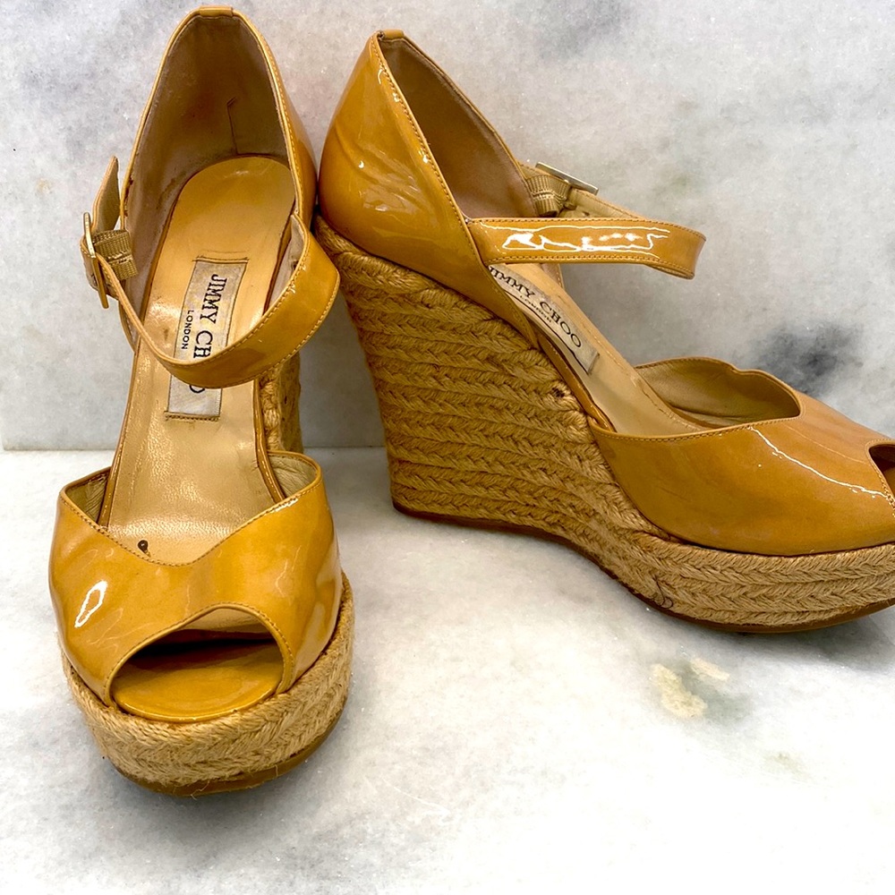 Jimmy Choo wedge platform patent espadrilles